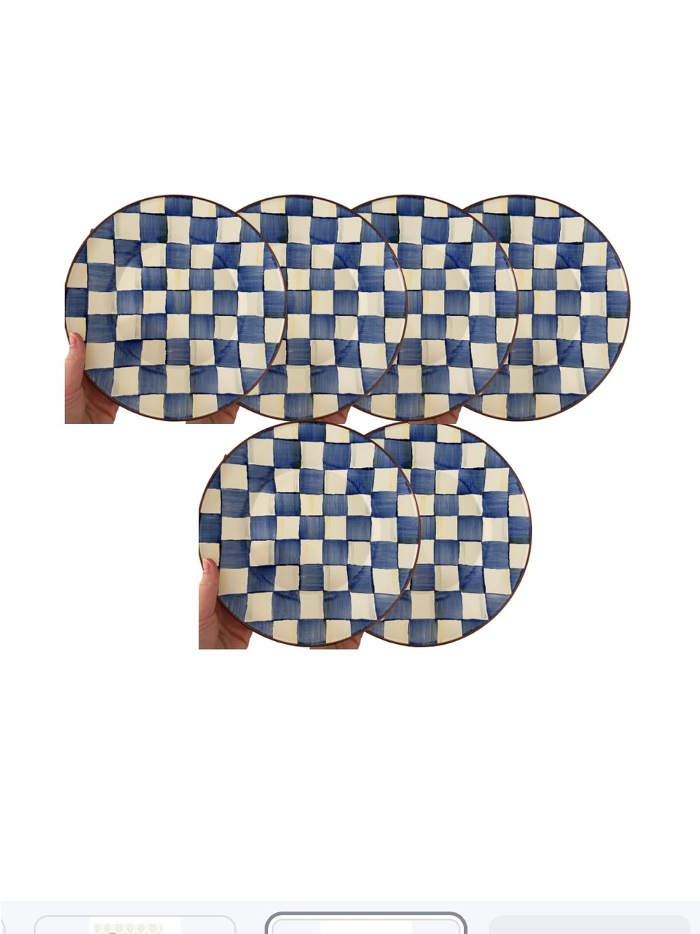 MacKenzie-Childs Blue and Cream Checkered Dinner Plates - Set of 6